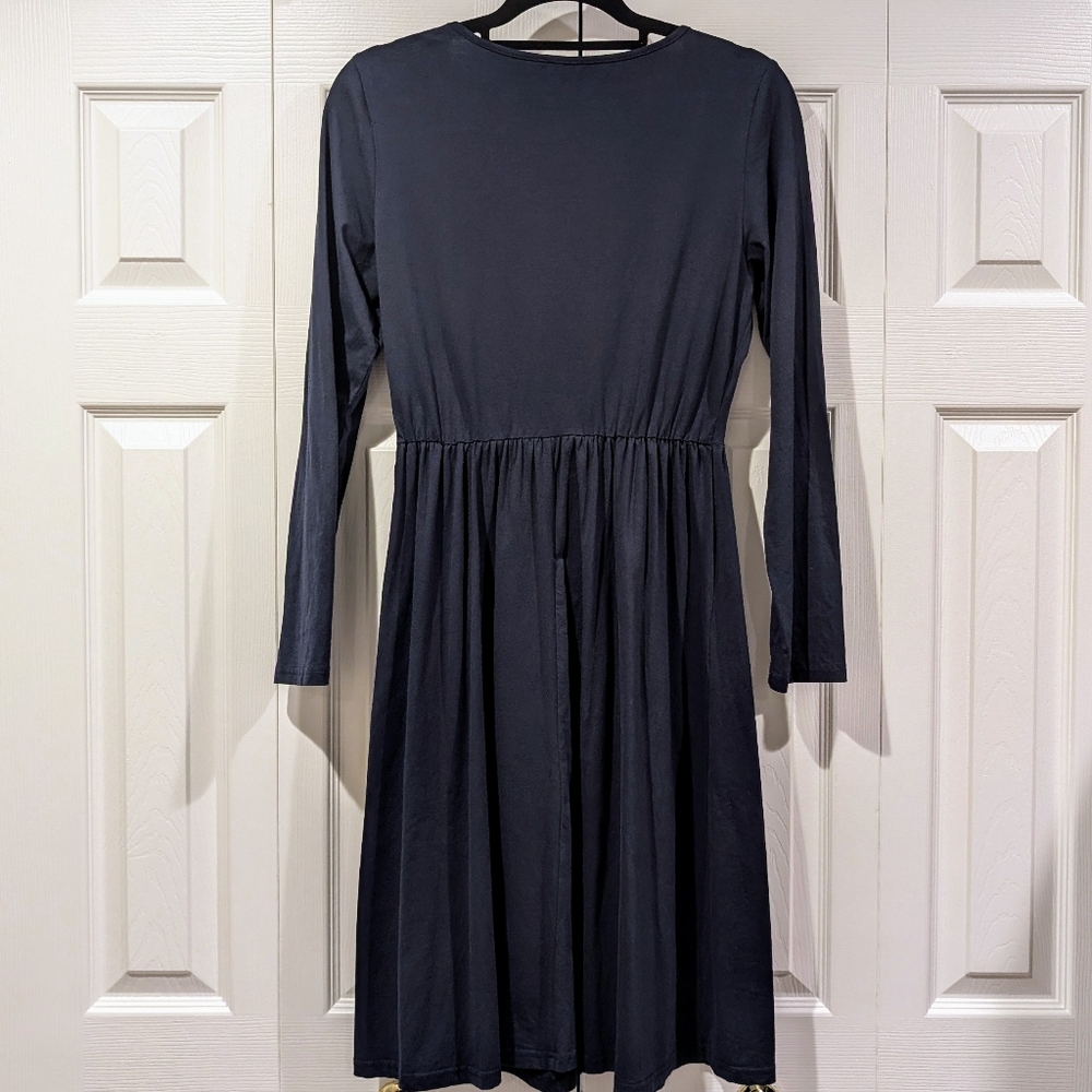 OUGES Navy Long Sleeve V Neck Button Down Skater Dress with Pockets, Size L - Picture 3 of 5